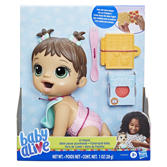 Baby Alive Lil' Snacks Doll - Eats & Poops, Snack-Themed 8-Inch Baby Doll, Brown Hair, Ages 3+
