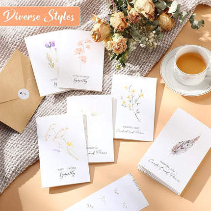 Saypacck 100 Sets Bulk Sympathy Cards with Envelopes and Stickers Condolences Bereavement Greeting Cards to Express Your Condolences(Flower)