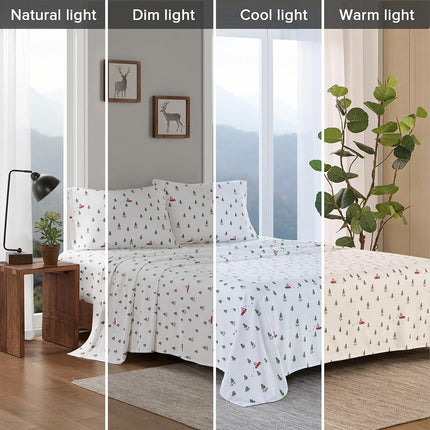Woolrich Cotton Sheet Set Cottage Charms Print, 100% Cotton Flannel Sheets Warm & Fuzzy Bedding Set Twin Size Sheets, Fitted Pocket Fits Up to 12" Mattress, Twin Green Tree Trip 3 Piece