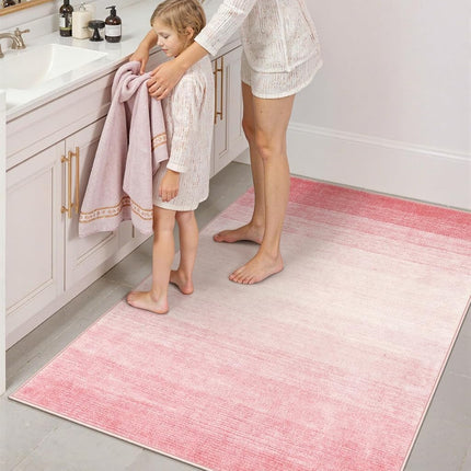 Wonnitar Washable 3x5 Area Rug, Pink Rugs for Girls Bedroom, Contemporary Ombre Nursery Soft Mat for Baby Girl, Modern Non-Skid Faux Wool Indoor Carpet for Bathroom Dorm Bedside (Pink,3'x5')