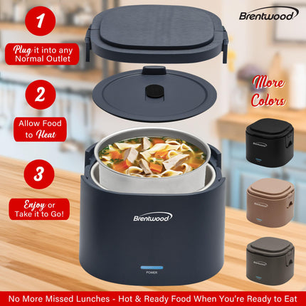 Brentwood 110V 50W 0.6L Portable Leakproof Electric Lunch Box Food Warmer (Blue)