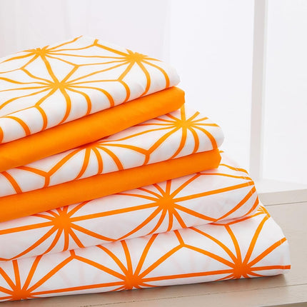 Elegant Comfort Luxury Soft 4-Piece Cube Geometric Pattern Sheet Set - 1500 Premium Quality Microfiber - Wrinkle and Fade Resistant Coziest Bedding Set, All Around Elastic Fitted Sheet, Twin, Orange