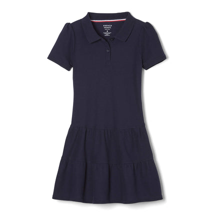French Toast Girls' Ruffle Pique Polo Dress, Navy,