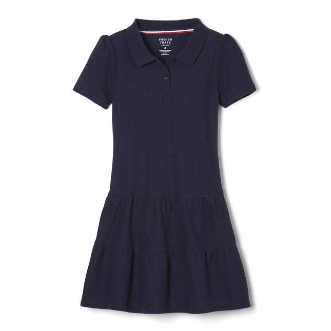 French Toast Girls' Ruffle Pique Polo Dress, Navy,