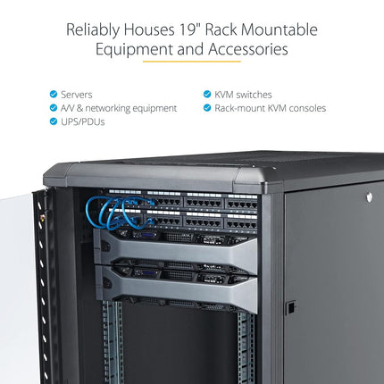 StarTech.com 18U 19" Server Rack Cabinet - 4 Post Adjustable Depth (6-32") Locking Knock Down Network/Computer Equipment Enclosure - Mobile w/Glass Door & Casters - HP ProLiant ThinkServer (RK1836BKF)