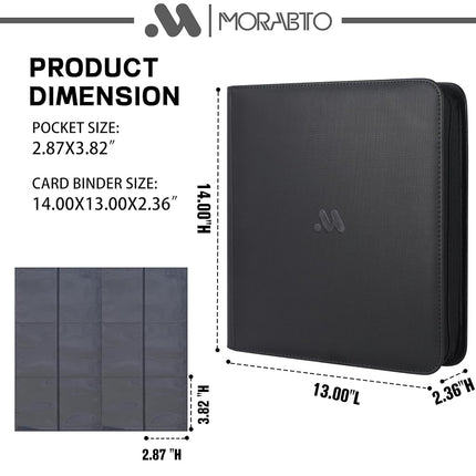 MORABTO Card folder with 12 compartments, trading card folder for up to 1200 cards with 25 covers, card album with zip, compatible with TCG cards, game cards / sports cards