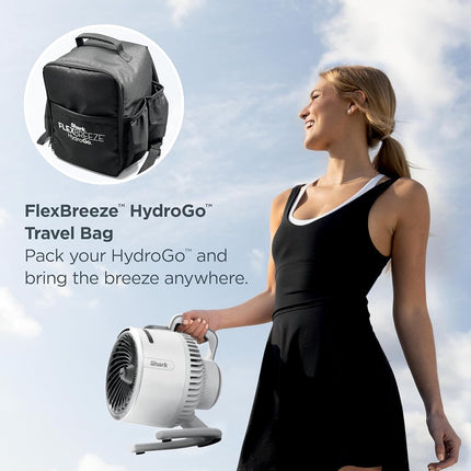 Shark FlexBreeze HydroGo Ultra-Powerful Portable Fan with Indoor/Outdoor Evaporative Mist, Up to 70 Feet Range, Corded and Wireless, Up to 12 Hours Battery, White, FA053BRN