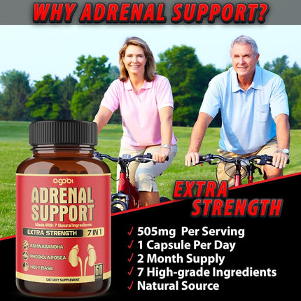 agobi 7in1 Adrenal Support Supplement - 60 Capsules - 2 Month Supply for Body Balance - With Ashwagandha, Rhodiola, Ginseng & more