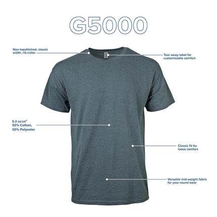 Gildan Men's Heavy Cotton T-Shirt, Style G5000, Multipack, Heather Navy (3-Pack), Small