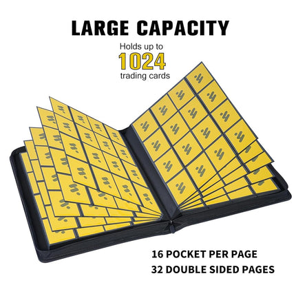 MORABTO Premium 1000+ Pockets Card Binder,16 Pockets Trading Card Binder Ringless Side Loading Trading Card Album Folder for TCG -Yellow