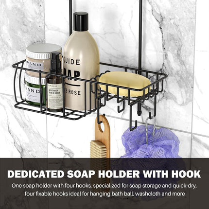 Epicano Anti-Swing Hanging Shower Caddy, Over Head Shower Caddy Rustproof with Hooks for Towels, Sponge and More, Metal Black