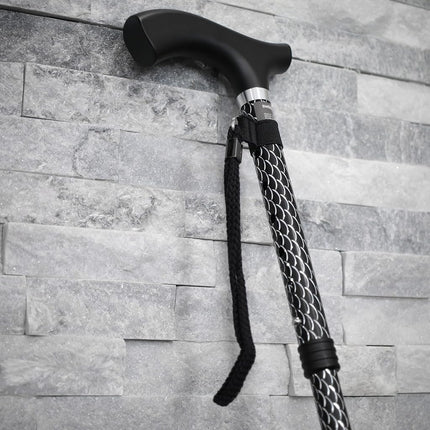 Switch Stick Luxury Engraved Black Walking Stick - Folding And Adjustable