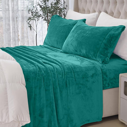 Elegant Comfort Luxuriously Soft 4-Piece Velvet Plush Flannel Sheet Set - Premium Quality - Cozy Warm, Anti-Static, Non Pilling Fuzzy Velvet Flannel Fleece Deep Pocket Sheet Set - Twin XL, Turquoise