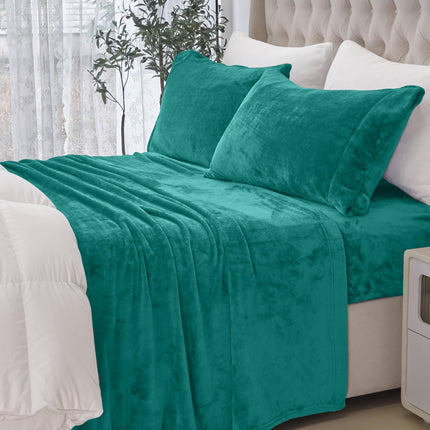 Elegant Comfort Luxuriously Soft 4-Piece Velvet Plush Flannel Sheet Set - Premium Quality - Cozy Warm, Anti-Static, Non Pilling Fuzzy Velvet Flannel Fleece Deep Pocket Sheet Set - Twin XL, Turquoise
