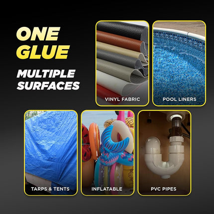 8 oz Vinyl Cement Glue - Non-Brittle, Zero Shrinkage & Watertight Seal, Contact Cement Adhesive for Inflatables, Pools, Paddle Boards, Pond Liners, and More - Vinyl Adhesive with Brush