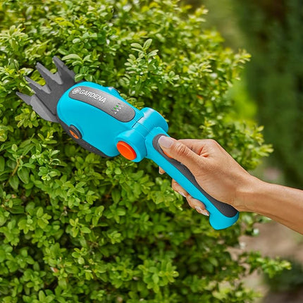 GARDENA (09887) Cordless Hedge Trimmer and Grass Shears, Electric Garden Tools for Battery Trimming of Lawn Edges, Shrubs, and Bushes. Handheld with 80 Min Runtime.