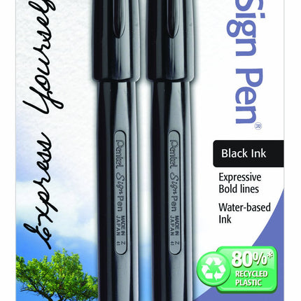 Pentel Arts Sign Pen, Black Ink, 2 Pack (S520BP2A)