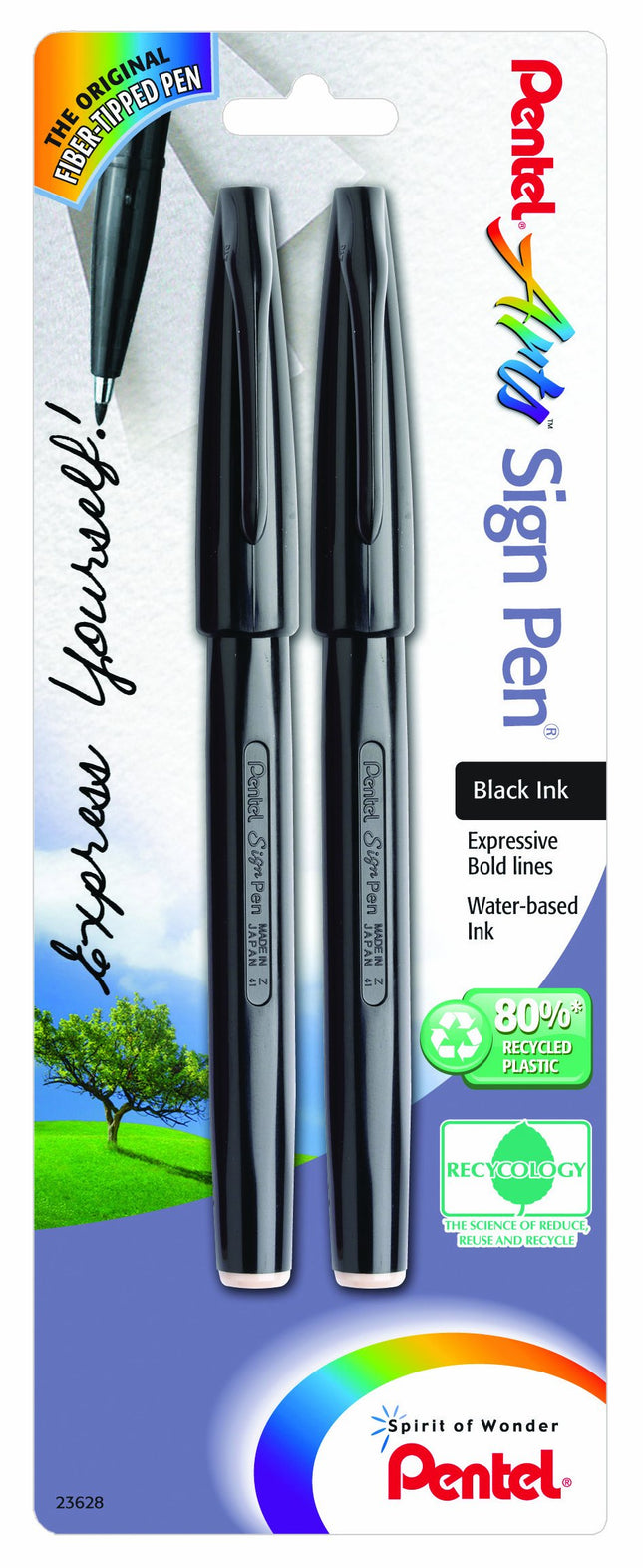 Pentel Arts Sign Pen, Black Ink, 2 Pack (S520BP2A)