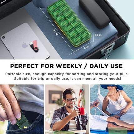 Acedada Pill Organizer 2 Times a Day, 7 Day Am Pm Pill Box - Weekly Pill Organizer with Separate Container, Portable Daily Medicine Planner Dispenser Case for Vitamin, Fish Oils, Supplements, Green