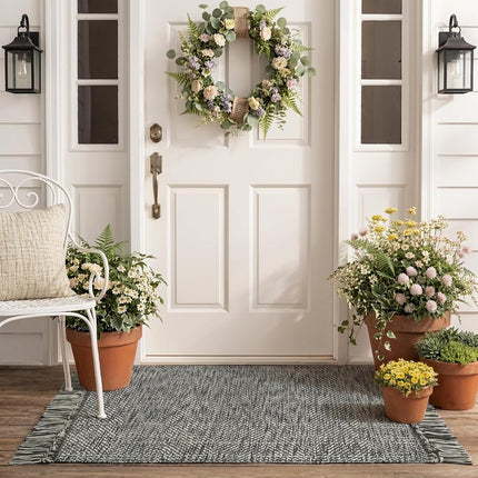 Tapis de cuisine Collive, 61 x 131 cm, en coton tissé à la main, réversible, lavable, tapis de salle de bain noir, carpette moderne de style ferme pour couloir, entrée de chambre, décoration de porte arrière