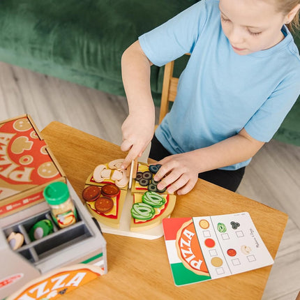 Melissa & Doug Wooden Pizza Toy Shop – Kitchen with Oven & Food Set | Role Play for Children | Age 3+ - FSC Certified