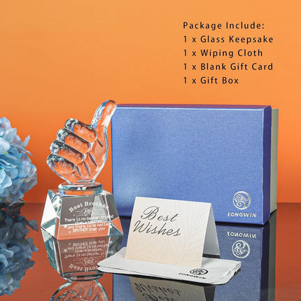 LONGWIN Gifts for Brother Adult Crystal Awards with Thumbs Up, Birthday from Sister Brother, Unique Presents