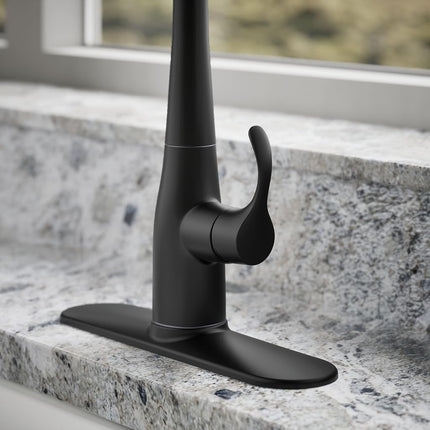 Kohler K-596-BL Simplice High-Arch Single-Hole or Three-Hole, Single Handle, Pull-Down Sprayer Kitchen Faucet, Matte Black with 3-Function Spray Head, Sweep Spray and Docking Spray Head Technology