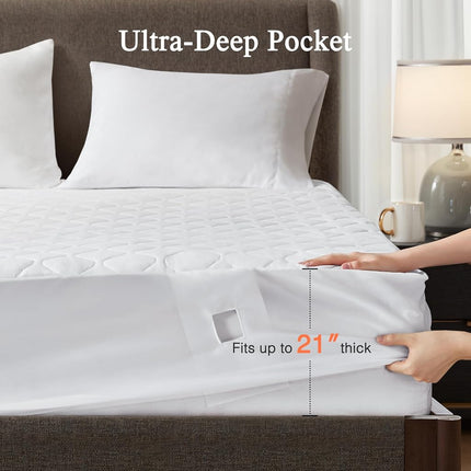 Protège-matelas chauffant Beautyrest Cotton - Couverture chauffante avec contrôleur à 20 réglages de chaleur, minuterie d'arrêt automatique, poches profondes élastiques, certifié UL, lavable en machine, blanc très grand lit jumeau