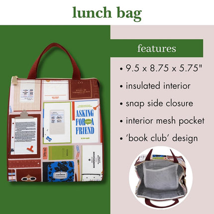 Kate Spade New York Cute Lunch Bag for Women, Large Capacity Lunch Tote, Adult Lunch Box with Silver Thermal Insulated Interior Lining and Storage Pocket (Book Club)