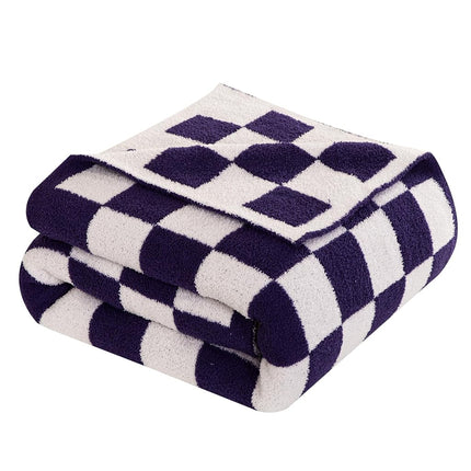 Elegant Comfort Checkered Throw Blanket, Purple Super Soft Cozy Fluffy Warm Throw Blankets for Couch, Sofa, Chair, Bed, Camping, Picnic, Travel Lightweight Bed Blanket (50" x 70")