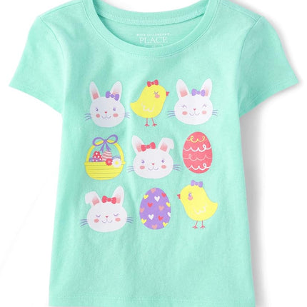 The Children's Place Baby Girls' and Toddler All Holidays,Birthdays Short Sleeve Graphic T-Shirts, Bunny Eggs, 4T