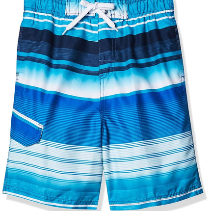 Kanu Surf - Short de bain pour garçon - Grand motif à rayures Victor - Séchage rapide - Marine/bleu roi - Large (14/16)