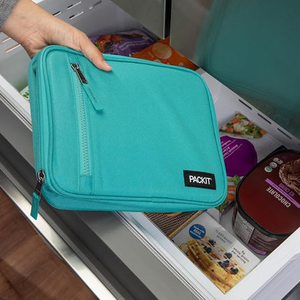 PackIt Freezable Classic Lunch Box, Teal, Built with ECOFREEZE Technology, Collapsible, Reusable, Zip Closure with Zip Front Pocket and Buckle Handle, Designed for Fresh Lunch On The Go