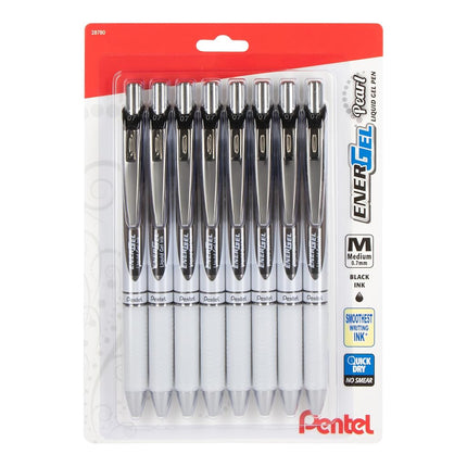 Bolígrafo de gel líquido retráctil EnerGel Pearl, 0.7mm, trazo mediano, tinta negra, paquete de 8 (BL77PWBP8A)
