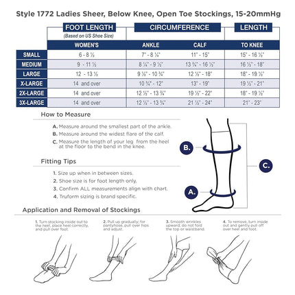 Truform Sheer Compression Stockings, 15-20 mmHg, Women's Knee High Length, Open Toe, 20 Denier, Nude Large