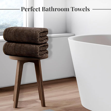 Tens Towels Grandes Serviettes de Bain, 100% Coton, 76 x 152 cm Serviettes de Bain Extra Larges, Plus Légères, Séchage Plus Rapide, Super Absorbantes, Serviettes de Salle de Bain Parfaites (Lot de 4, Marron)