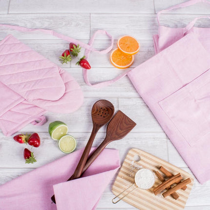 DII 100% Cotton Solid Chambray Kitchen Set, Oven Mitts, Rose, 2 Piece