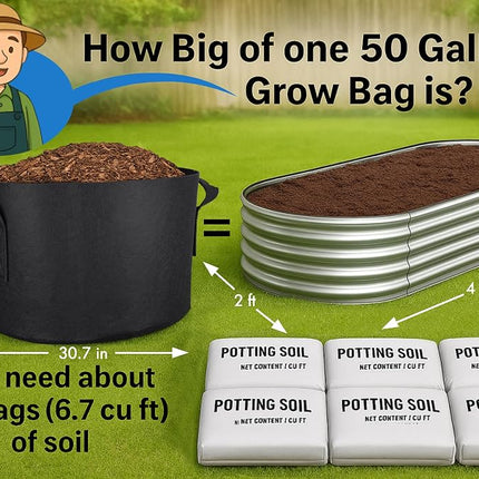 Gardzen 2-Pack 50 Gallon Grow Bags, Aeration Fabric Pots with Handles, Pot for Plants