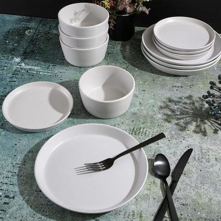 Gibson Soho Lounge Sofia Coupe Dinnerware Set, Service for 4 (12pcs), White w/Speckle