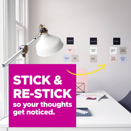 Post-it Super Sticky Notes, 5 blocs, 76x76 mm, 2X plus de pouvoir adhésif, fournitures scolaires et produits de bureau, notes adhésives pour surfaces verticales, moniteurs, murs et fenêtres, Simply Serene