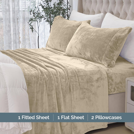 Elegant Comfort Luxuriously Soft 4-Piece Velvet Plush Flannel Sheet Set - Premium Quality - Cozy Warm, Anti-Static, Non Pilling Fuzzy Velvet Flannel Fleece Deep Pocket Sheet Set - Twin XL, Cream