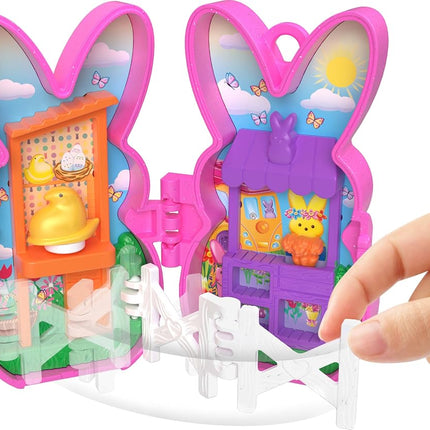 Polly Pocket x Peeps, 6 Micro Dolls & 2 Playsets with 6 Themed Accessories & Clip Keychains, Travel Toy, Partnership Compact