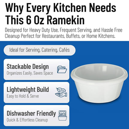 Carlisle FoodService Products Plastic Ramekins, Sauce Bowl For Catering, Kitchen, Restaurant, 6 Ounces, White