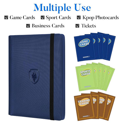 Premium 9 Pocket Card Binder for 540 Cards, Fabmaker PU Cover Trading Card Binder, Sturdy Card Collection Album, Sleek Card Holder Folders for YuGiOh, MTG, TCG, Game Cards & Sports Cards, Navy Blue