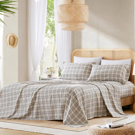 Comfort Spaces 100% Cotton Sheets Twin, Breathable, Naturally Cool Cotton Sheets, Soft Cotton Bed Sheets with 12" Elastic Pocket Fits up to 14" Mattress, All Seasons Sheet Set, Wesley Taupe 3 Piece