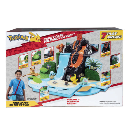 Juego de Volcán Pokémon Carry 'N' Go con 4 figuras de 2 pulgadas incluidas: Pikachu, Charmander, Bulbasaur y Squirtle - Llévalo a todas partes - Sets de juego para fans infantiles - Exclusivo de Amazon