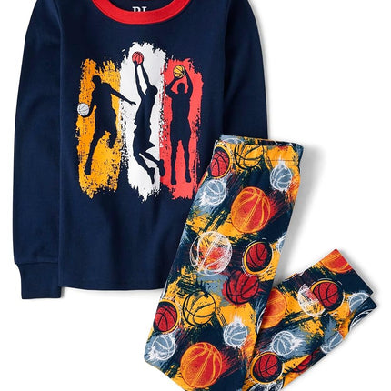 The Children's Place Boys' Long Sleeve Snug Fit Cotton 2 Piece Pajamas, Basketball, 5