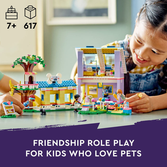 LEGO Friends Dog Rescue Center 41727, Pet Animal Playset for Kids Ages 7 Plus Years Old with 2023 Series Characters Autumn and Zac Mini-dolls, Toy Vet Set