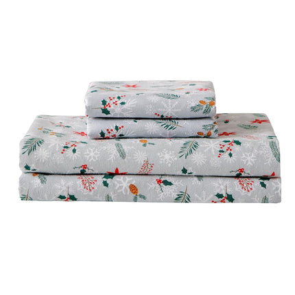 Elegant Comfort Ultra Soft 4-Piece 100% Turkish Cotton Flannel Sheet Set - Holiday Christmas Flannel Sheets, Warm and Cozy Premium Quality, Deep Pocket Fitted Sheet- Full, Poinsettia
