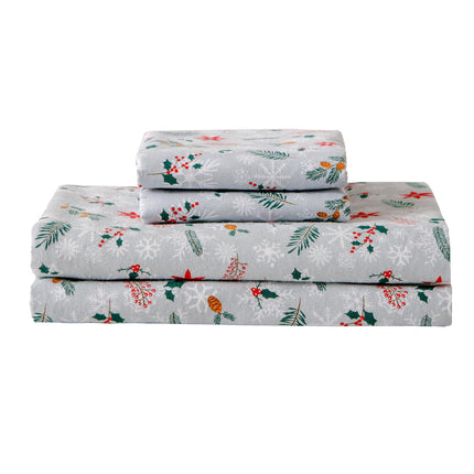 Elegant Comfort Ultra Soft 4-Piece 100% Turkish Cotton Flannel Sheet Set - Holiday Christmas Flannel Sheets, Warm and Cozy Anti-Pill Premium Quality, Deep Pocket Fitted Sheet- Twin XL, Poinsettia